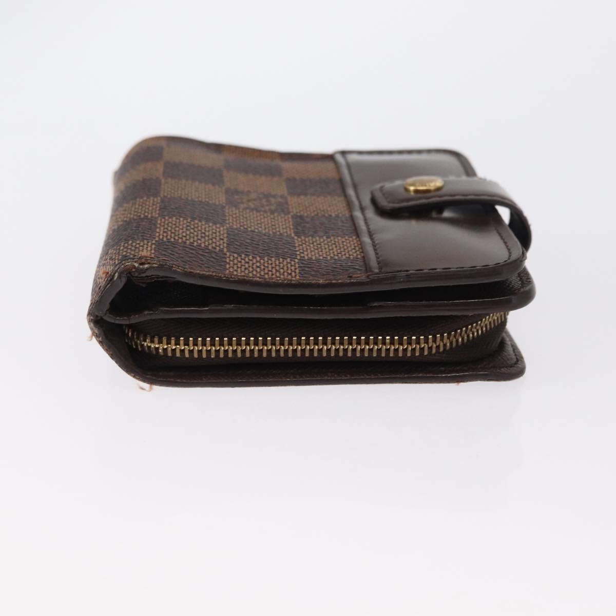 LOUIS VUITTON Damier Ebene Compact Zip Wallet N61668 LV Auth 163998