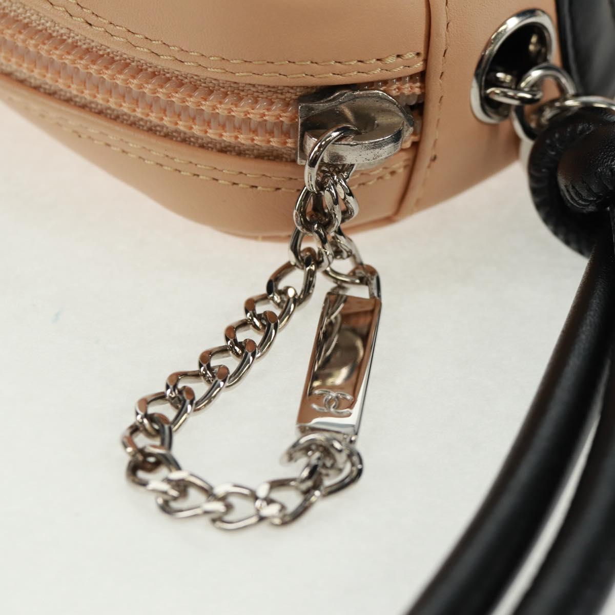 CHANEL Cambon Line Matelasse Bag Lamb Skin Beige Black CC Auth 164004SAM