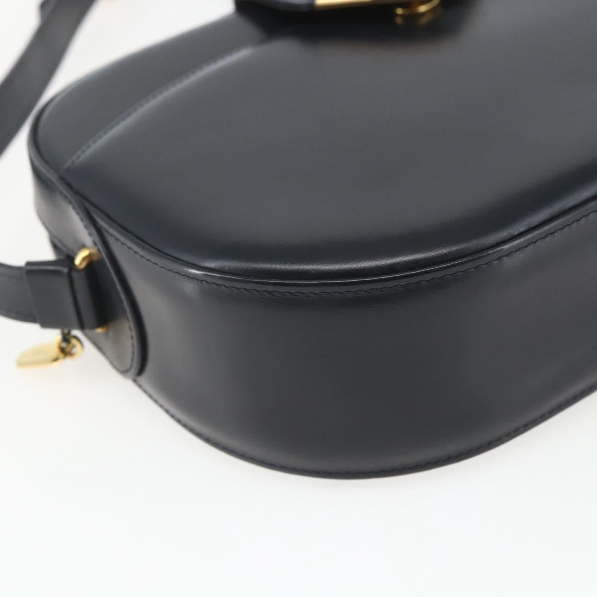 CARTIER Shoulder Bag Leather Navy Gold Auth 164015V
