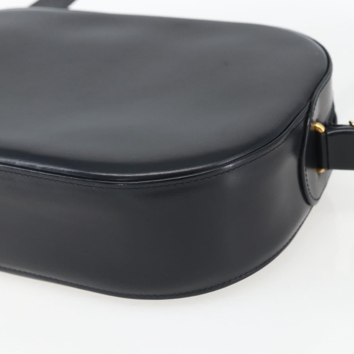 CARTIER Shoulder Bag Leather Navy Gold Auth 164015V