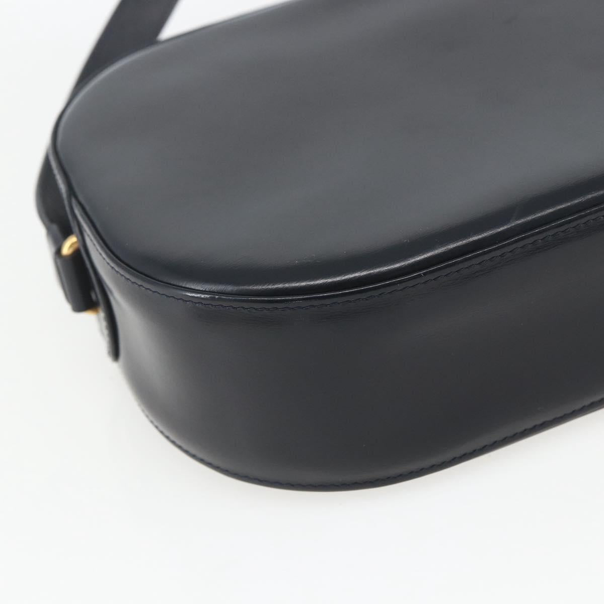 CARTIER Shoulder Bag Leather Navy Gold Auth 164015V