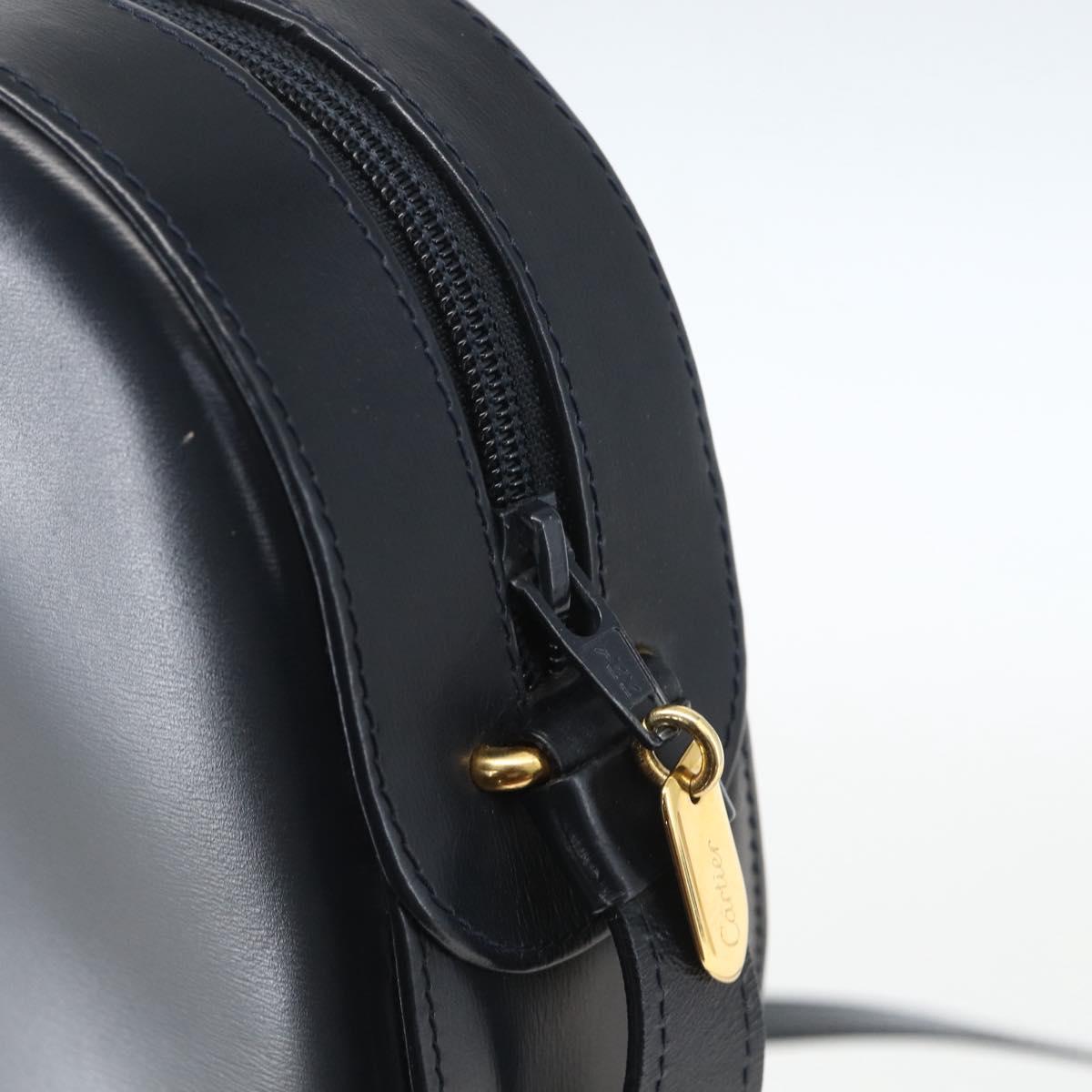 CARTIER Shoulder Bag Leather Navy Gold Auth 164015V