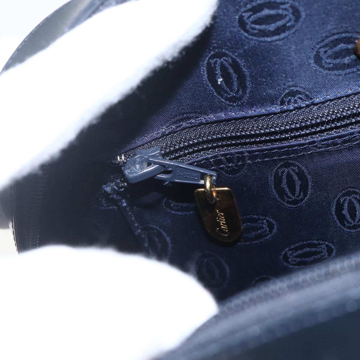 CARTIER Shoulder Bag Leather Navy Gold Auth 164015V
