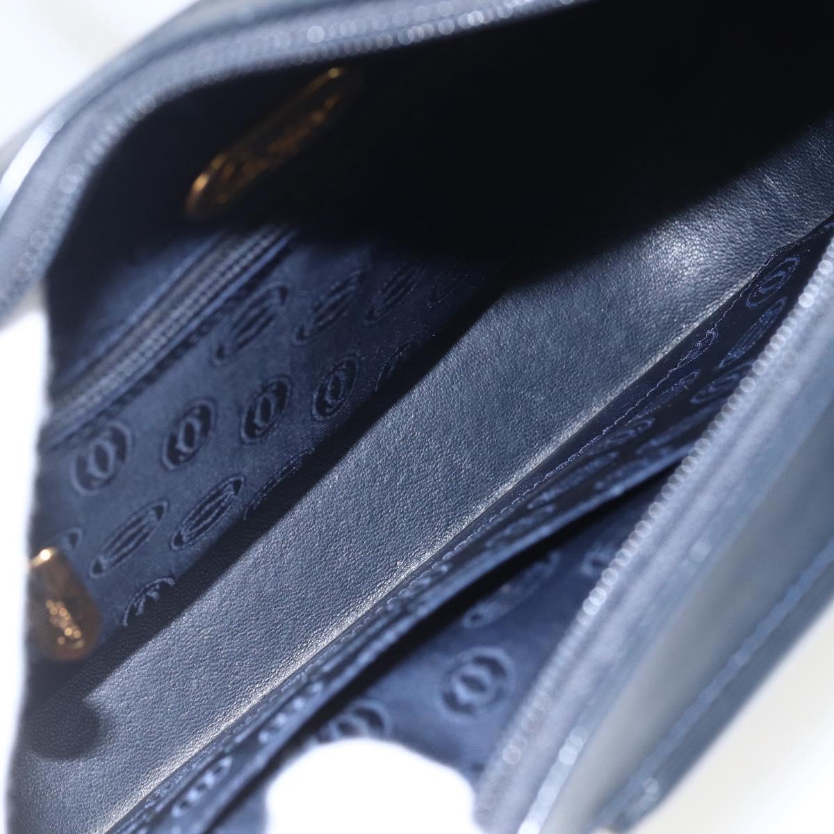 CARTIER Shoulder Bag Leather Navy Gold Auth 164015V