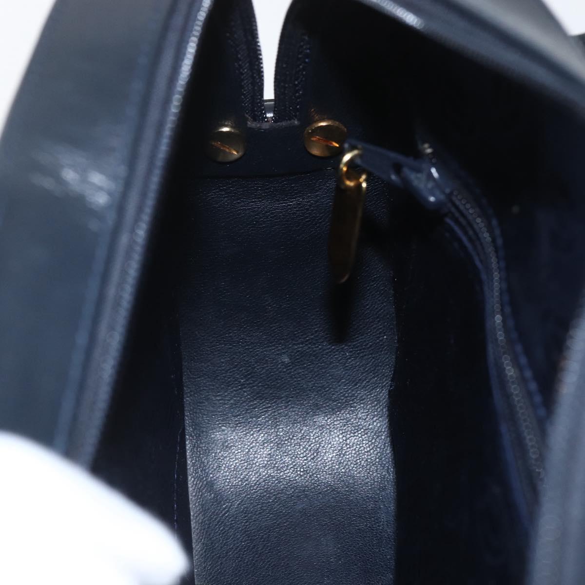 CARTIER Shoulder Bag Leather Navy Gold Auth 164015V