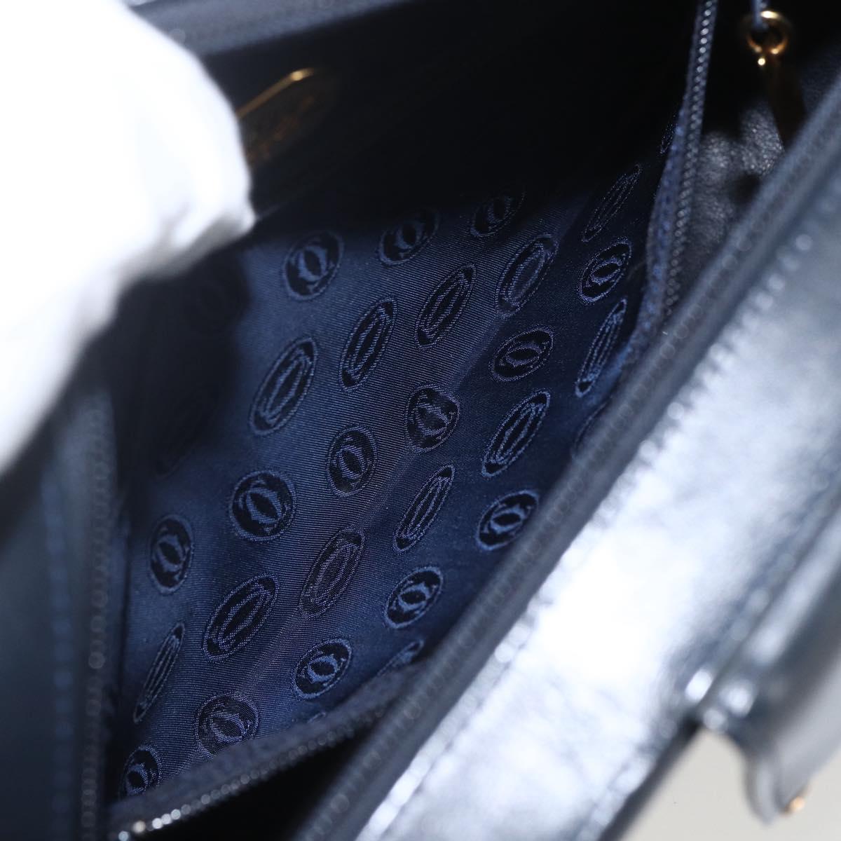 CARTIER Shoulder Bag Leather Navy Gold Auth 164015V