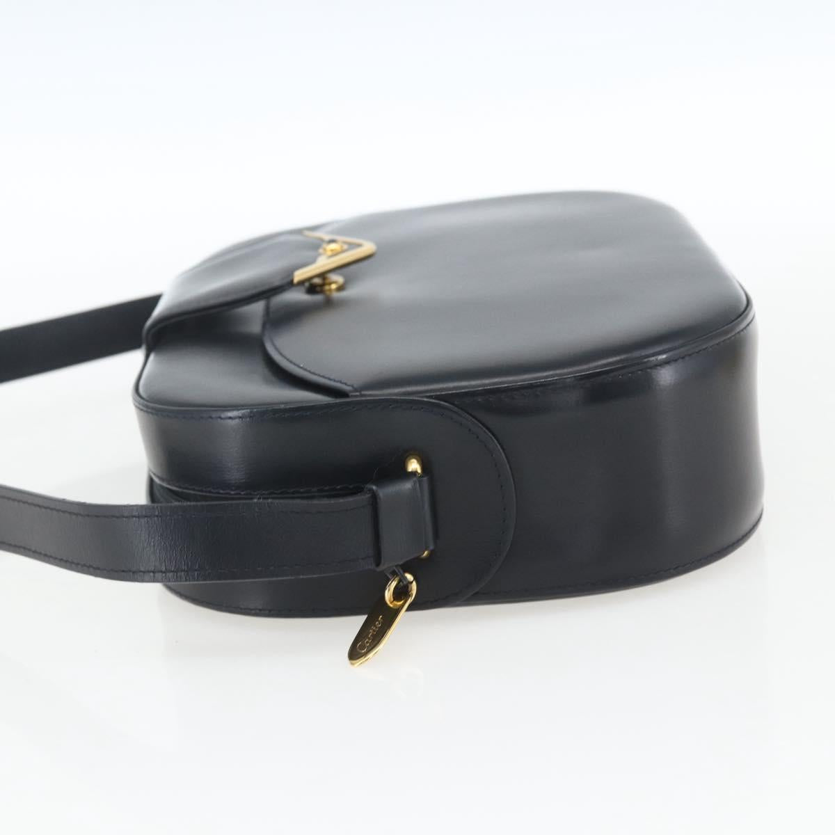 CARTIER Shoulder Bag Leather Navy Gold Auth 164015V