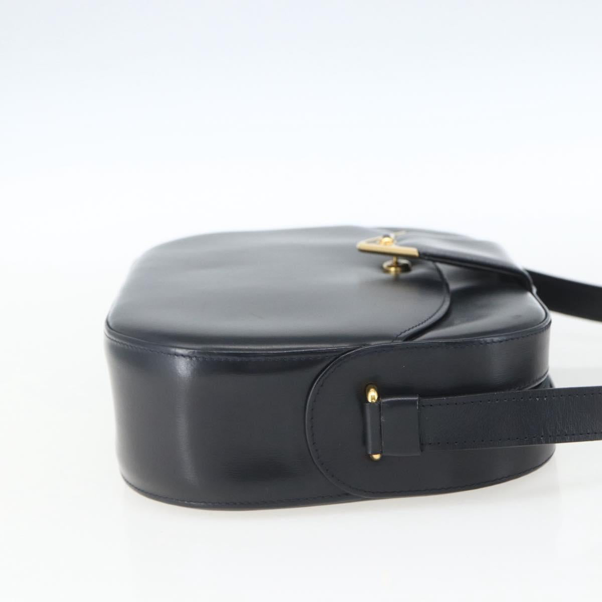 CARTIER Shoulder Bag Leather Navy Gold Auth 164015V