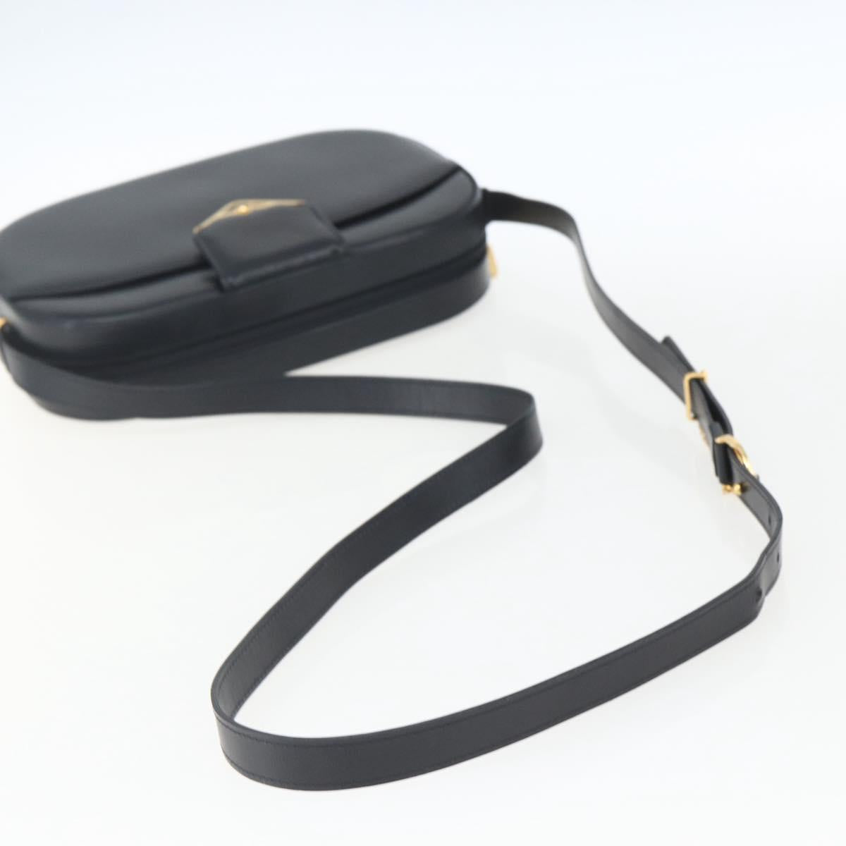 CARTIER Shoulder Bag Leather Navy Gold Auth 164015V