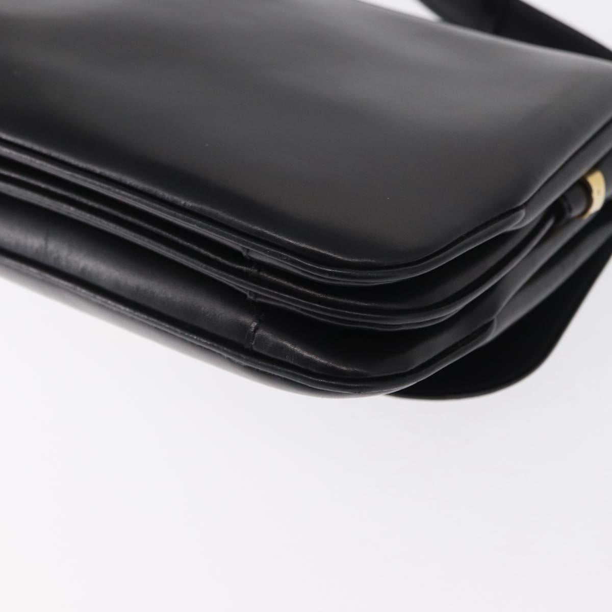 CELINE Shoulder Bag Leather Black Gold Auth 164016