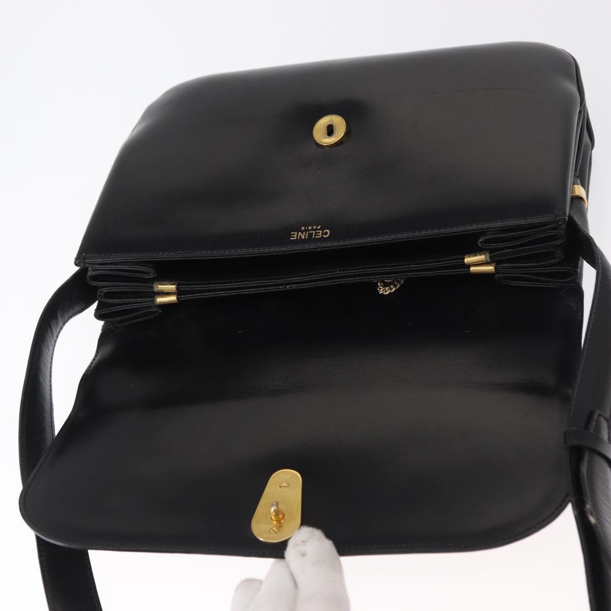 CELINE Shoulder Bag Leather Black Gold Auth 164016