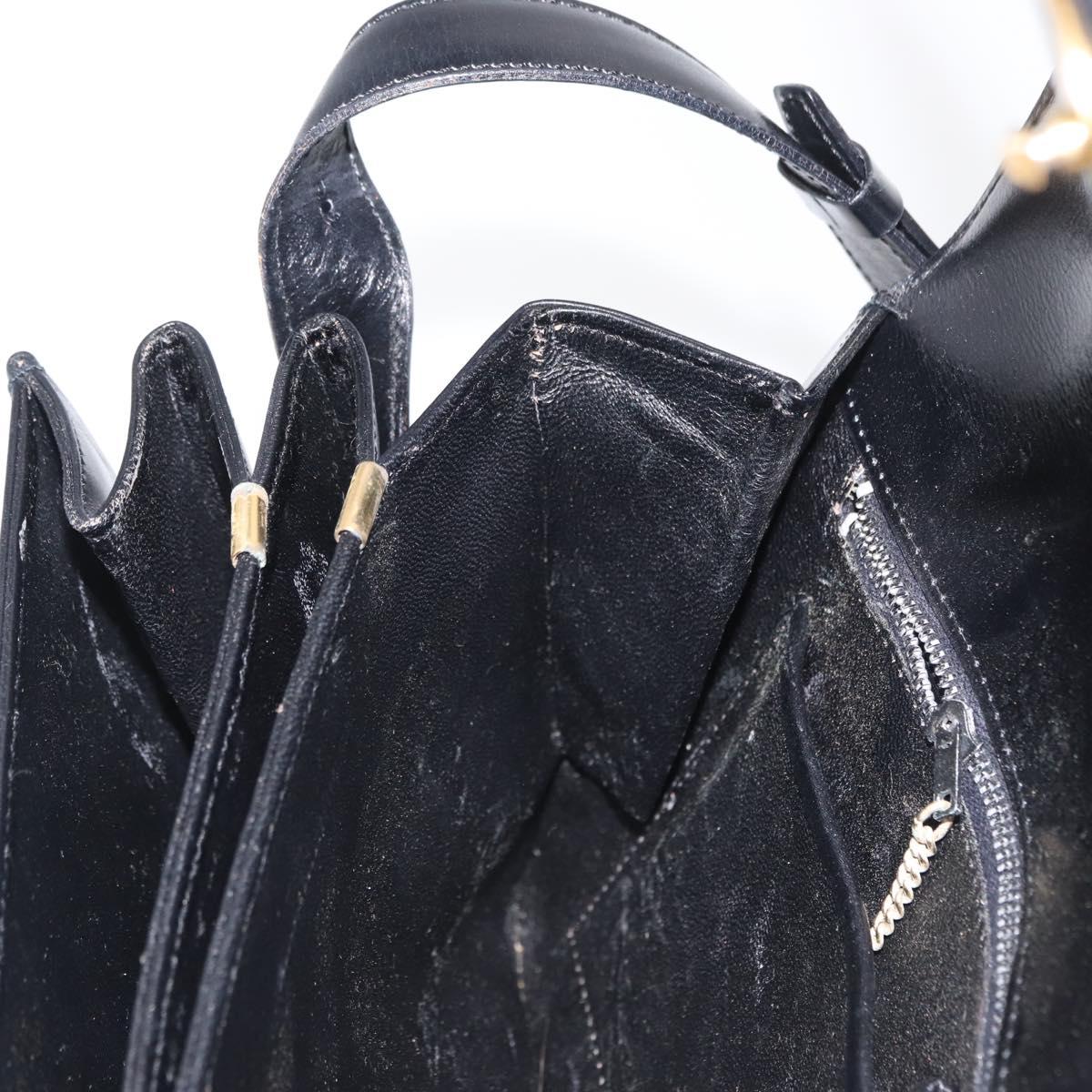 CELINE Shoulder Bag Leather Black Gold Auth 164016