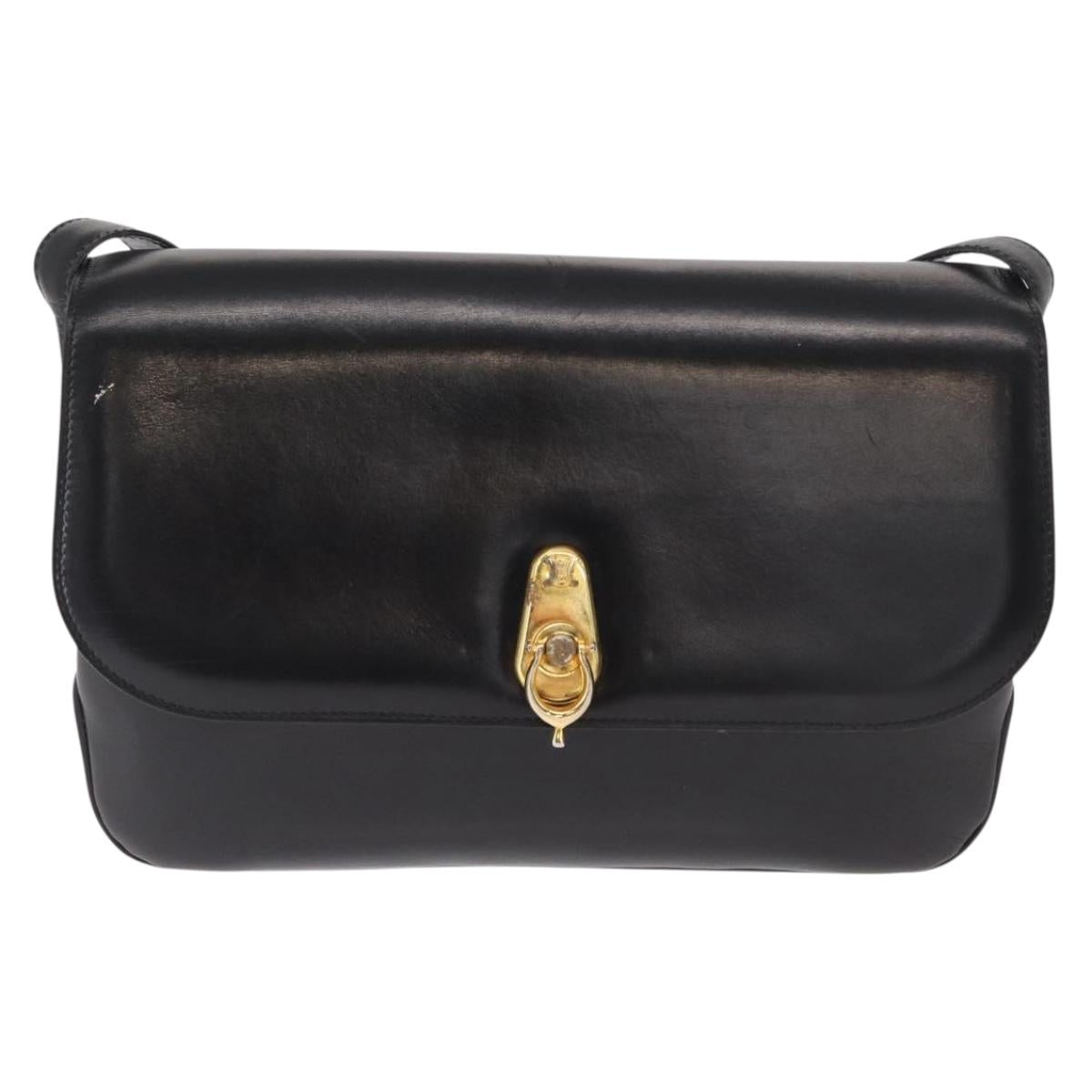 CELINE Shoulder Bag Leather Black Gold Auth 164016