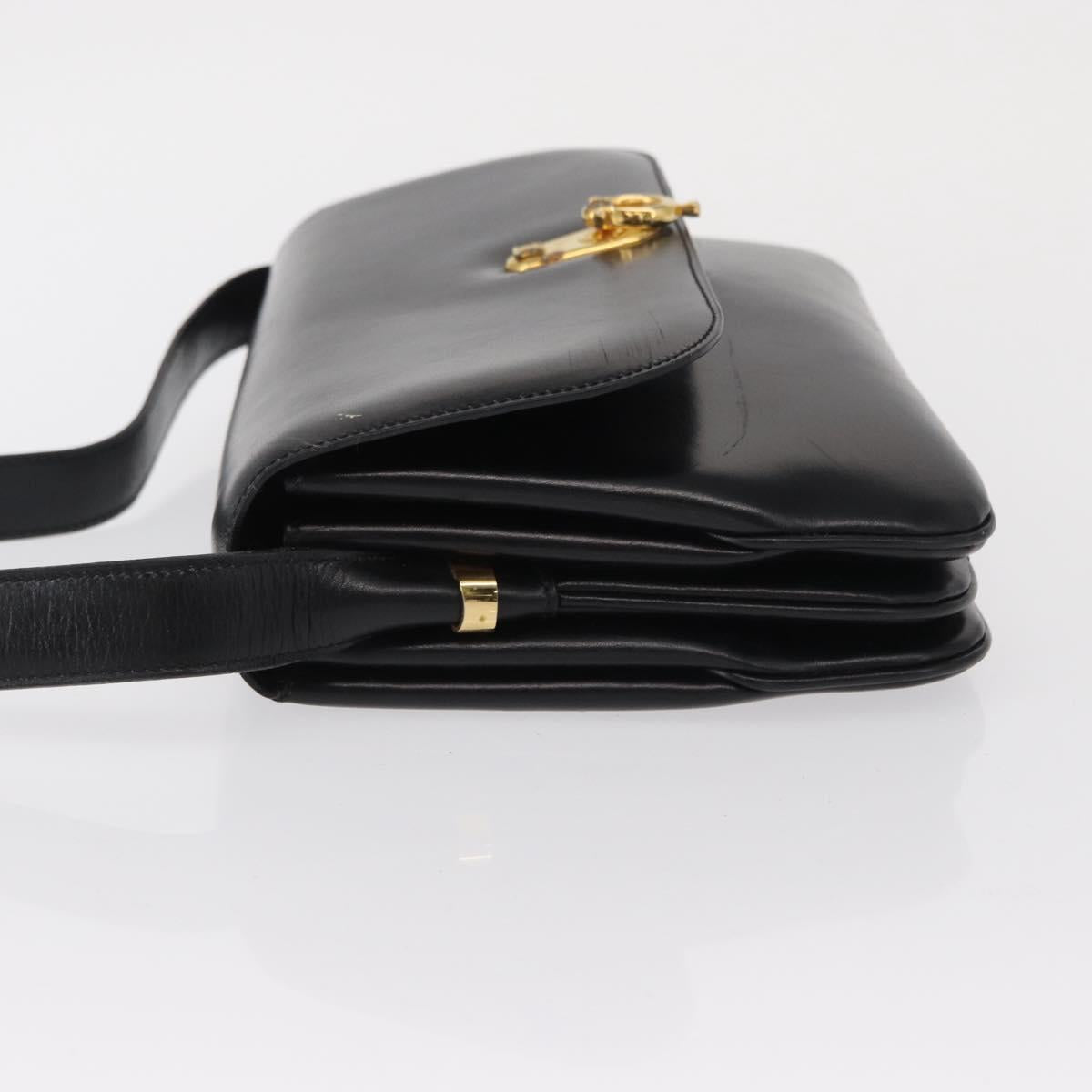 CELINE Shoulder Bag Leather Black Gold Auth 164016