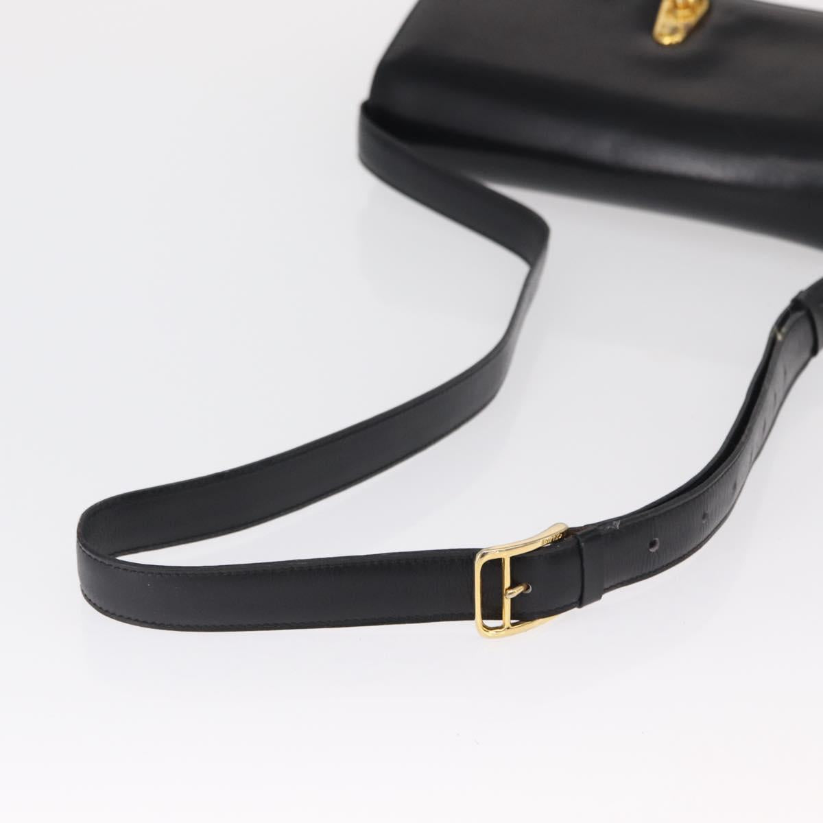 CELINE Shoulder Bag Leather Black Gold Auth 164016