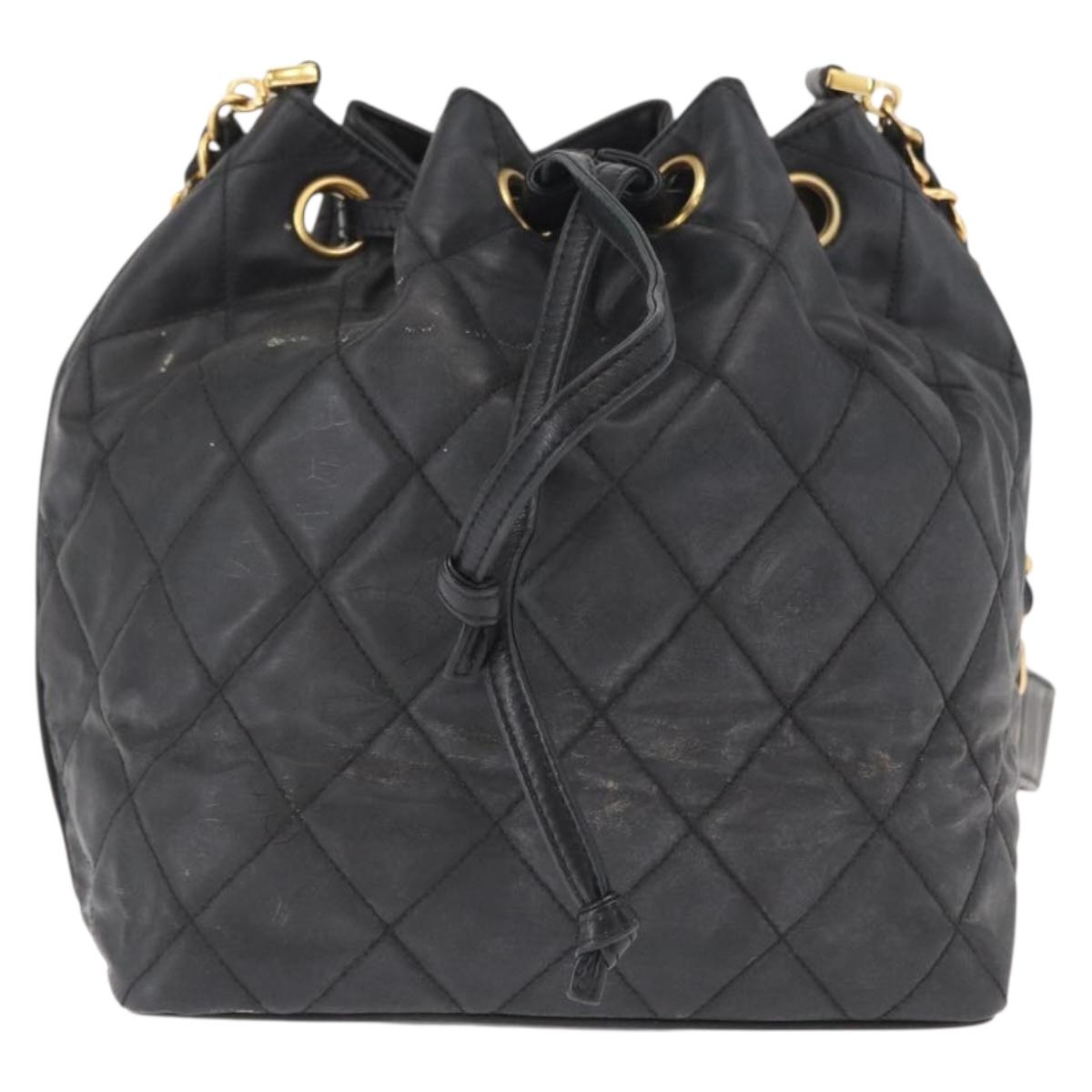 CHANEL Chain Shoulder Bag Patent leather Black Gold CC Auth 164017