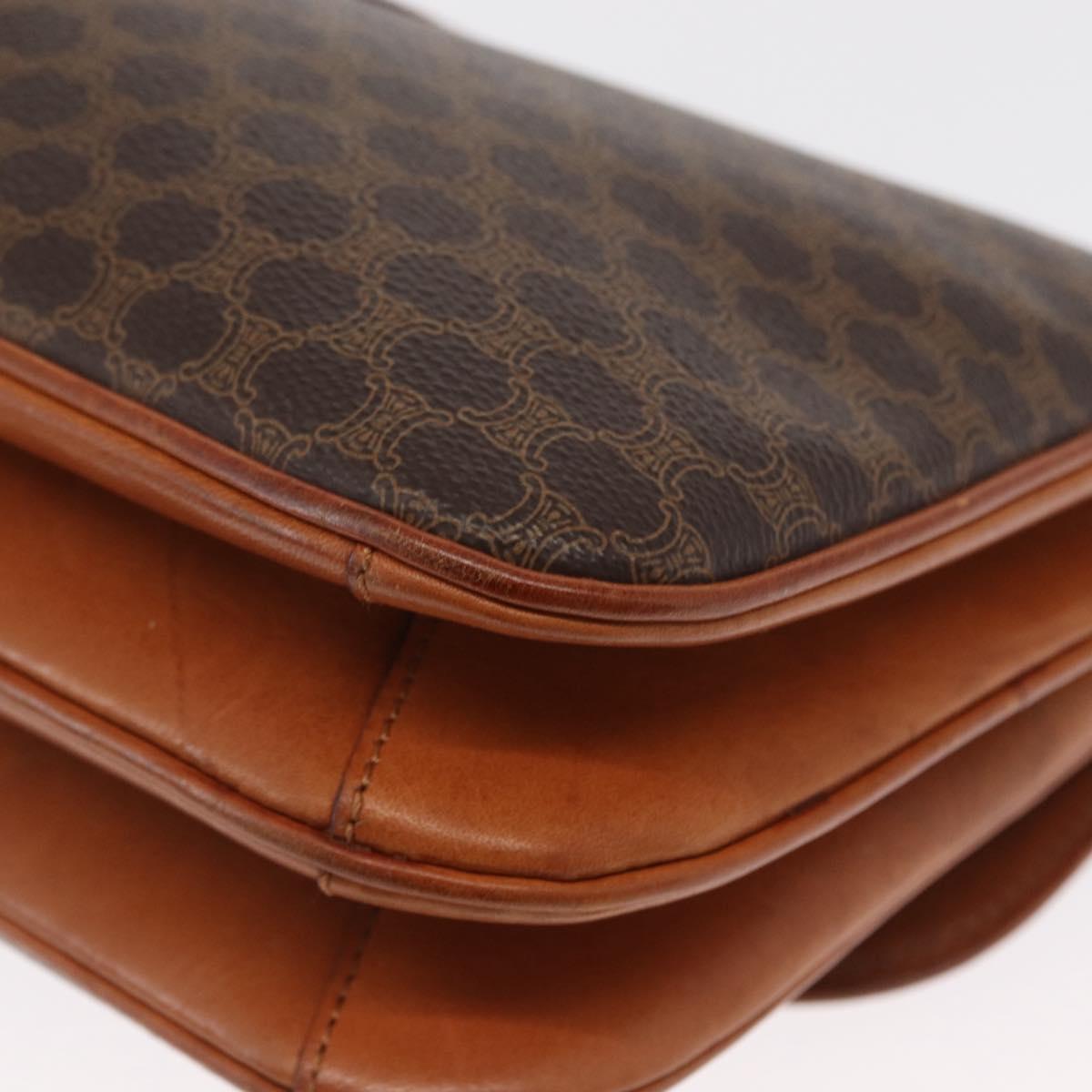 CELINE Macadam Canvas Shoulder Bag PVC Leather Brown Gold Auth 164018