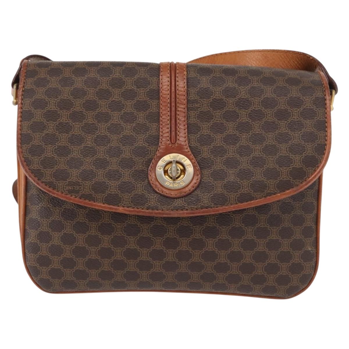 CELINE Macadam Canvas Shoulder Bag PVC Leather Brown Gold Auth 164018