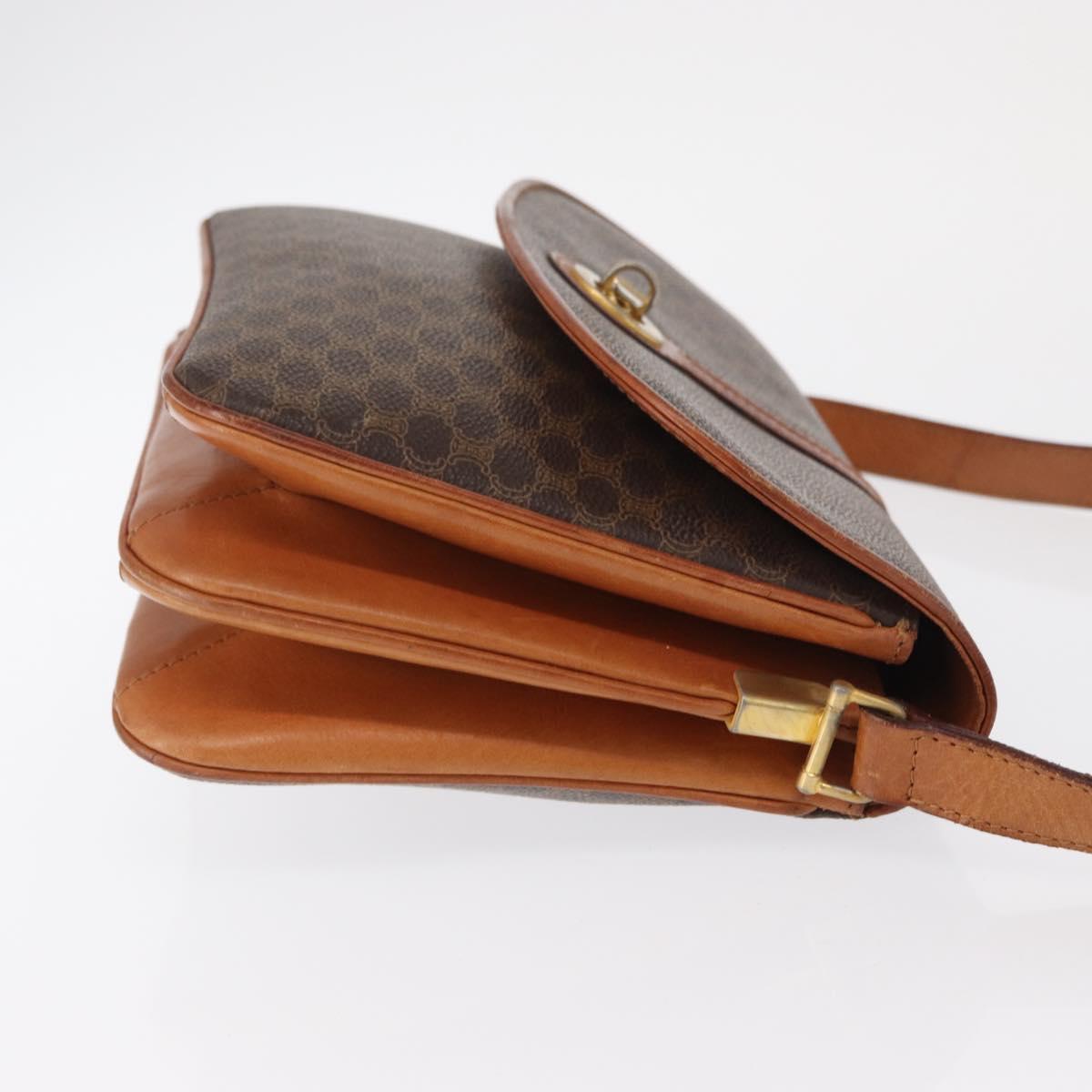 CELINE Macadam Canvas Shoulder Bag PVC Leather Brown Gold Auth 164018