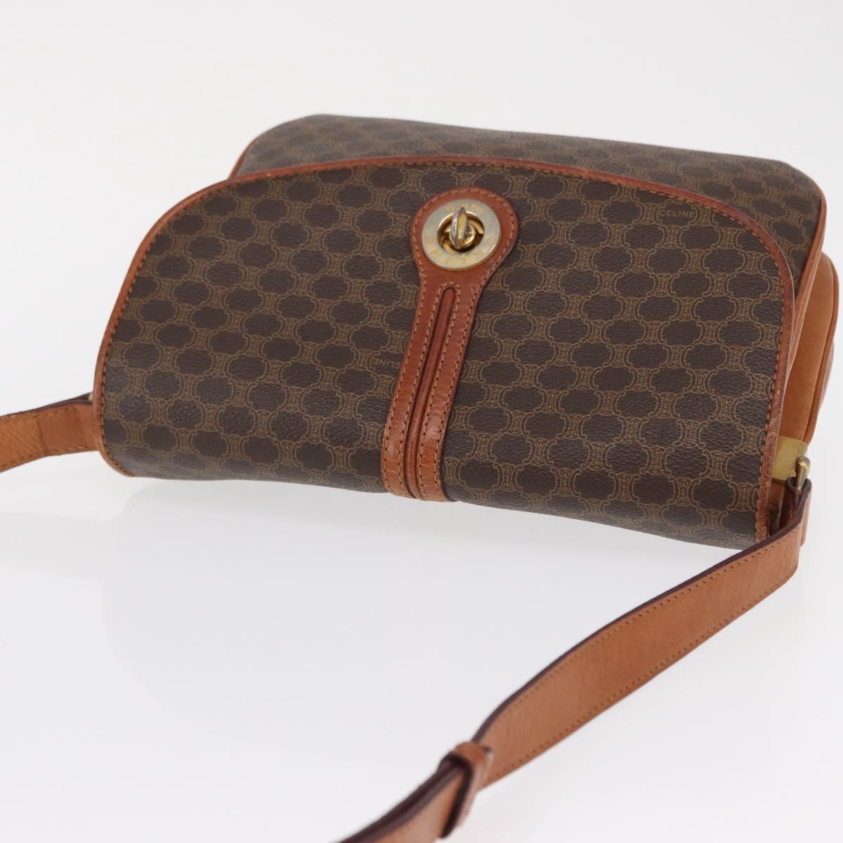 CELINE Macadam Canvas Shoulder Bag PVC Leather Brown Gold Auth 164018