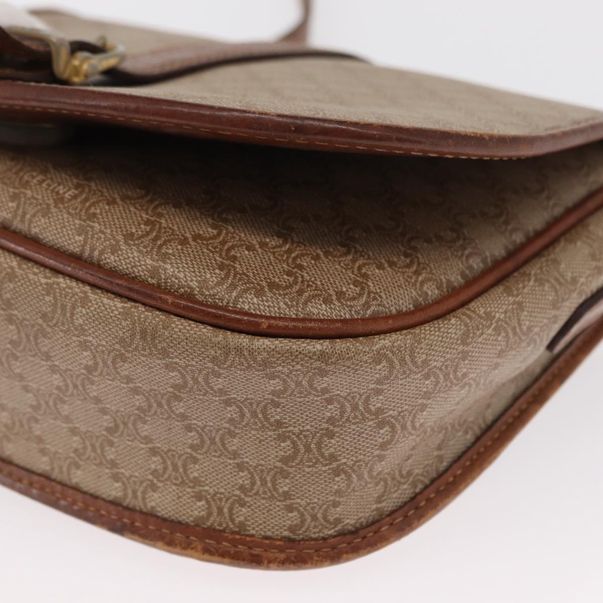 CELINE Macadam Canvas Shoulder Bag PVC Beige Gold Auth 164019