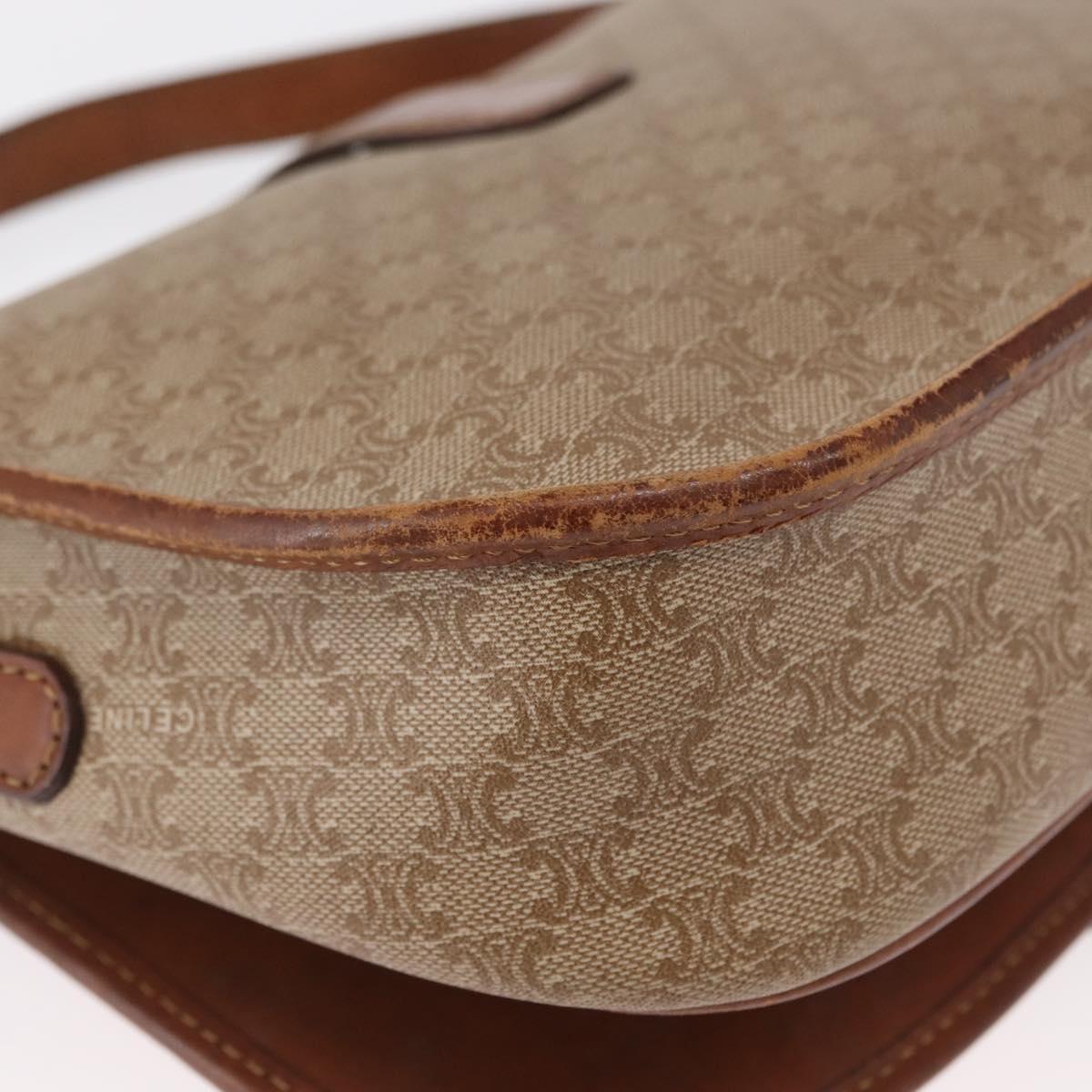 CELINE Macadam Canvas Shoulder Bag PVC Beige Gold Auth 164019