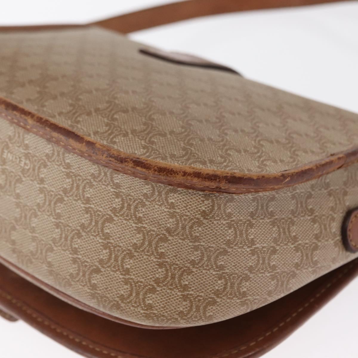 CELINE Macadam Canvas Shoulder Bag PVC Beige Gold Auth 164019