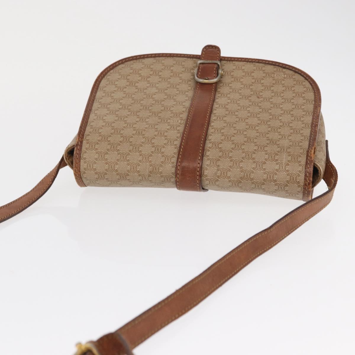 CELINE Macadam Canvas Shoulder Bag PVC Beige Gold Auth 164019