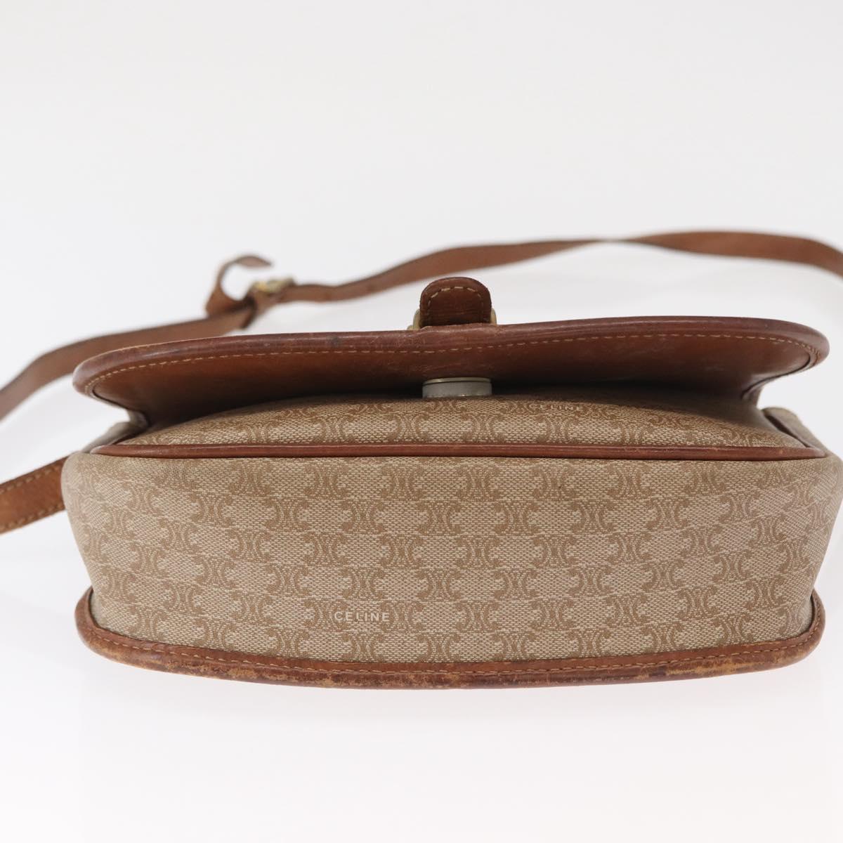 CELINE Macadam Canvas Shoulder Bag PVC Beige Gold Auth 164019