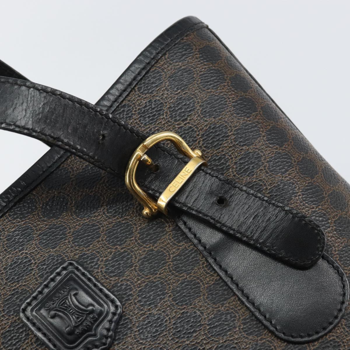 CELINE Macadam Canvas Shoulder Bag PVC Leather Black Gold Auth 164025