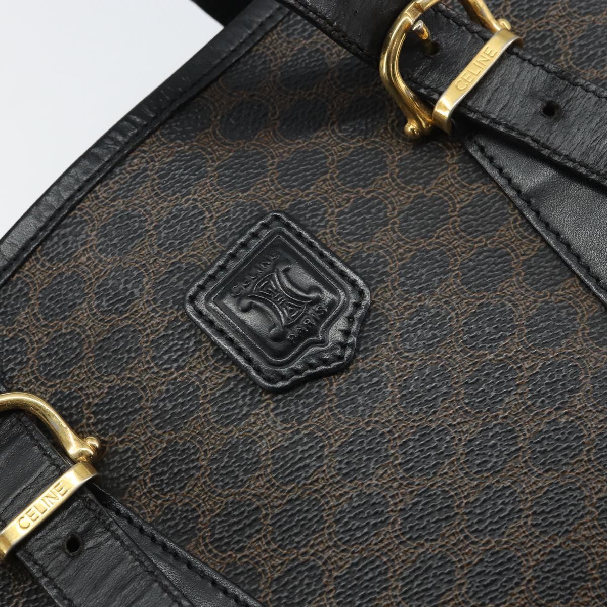 CELINE Macadam Canvas Shoulder Bag PVC Leather Black Gold Auth 164025