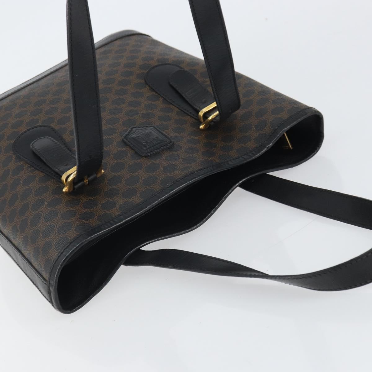 CELINE Macadam Canvas Shoulder Bag PVC Leather Black Gold Auth 164025