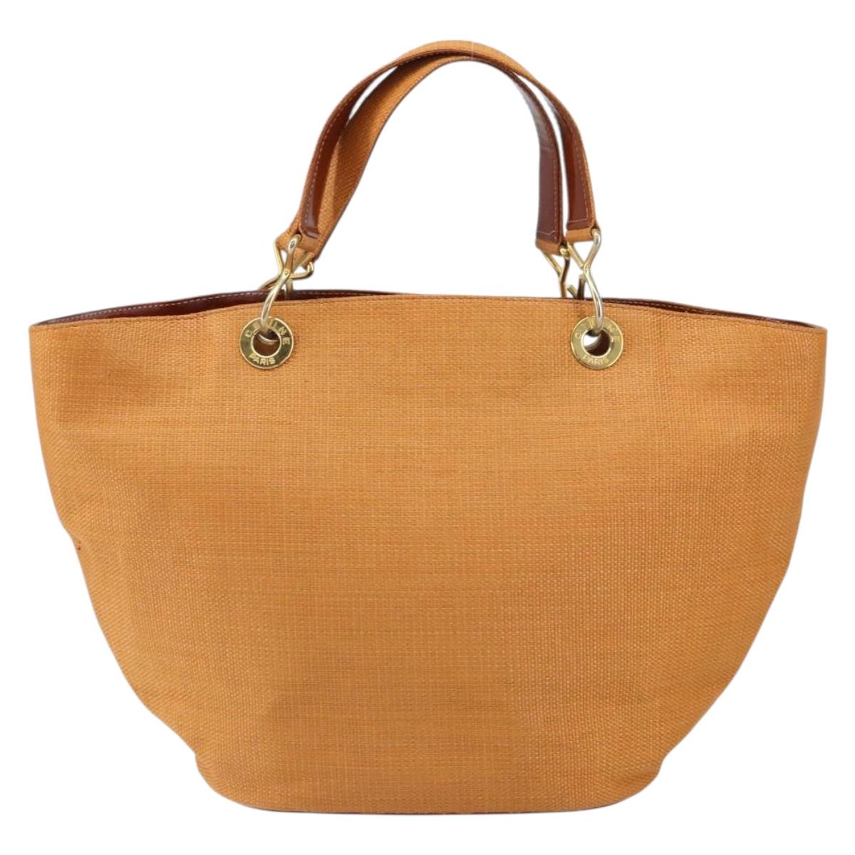 CELINE Shoulder Bag Nylon Orange Gold Auth 164026
