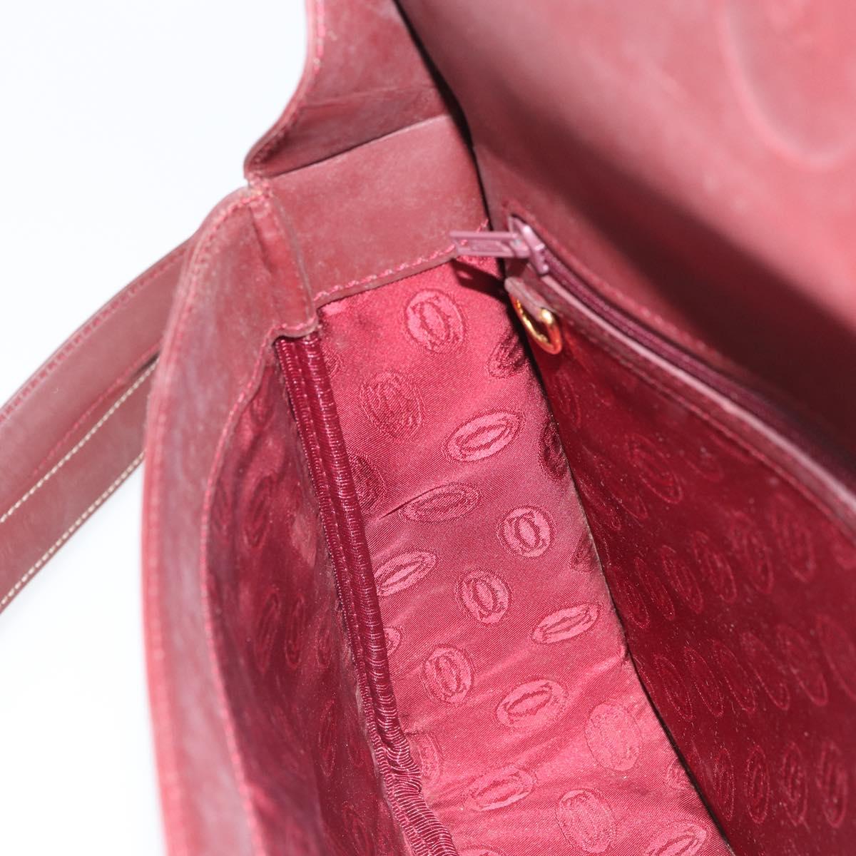 CARTIER Must Line Shoulder Bag Leather Bordeaux Gold Auth 164033
