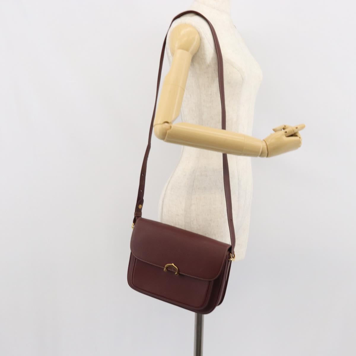 CARTIER Must Line Shoulder Bag Leather Bordeaux Gold Auth 164033
