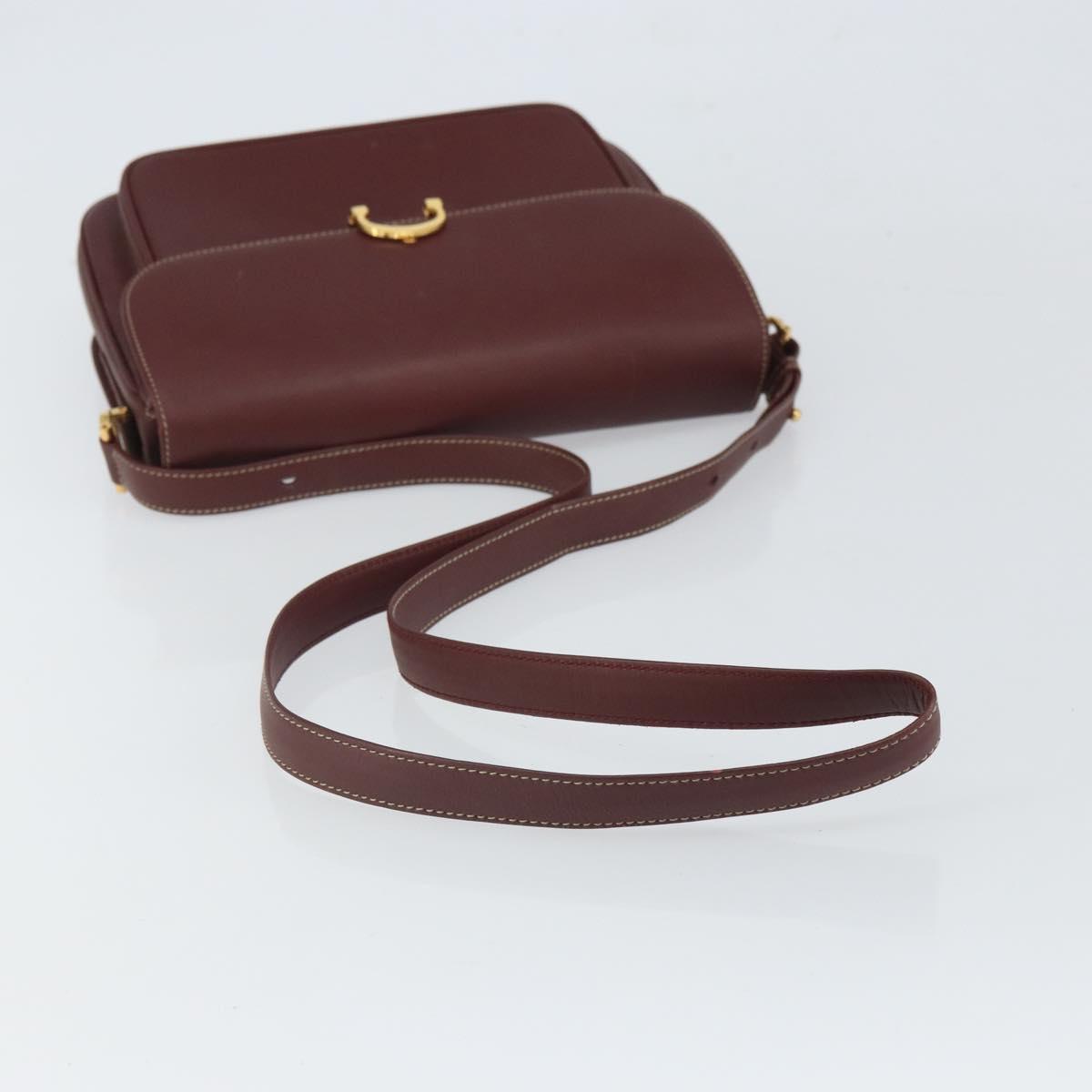 CARTIER Must Line Shoulder Bag Leather Bordeaux Gold Auth 164033