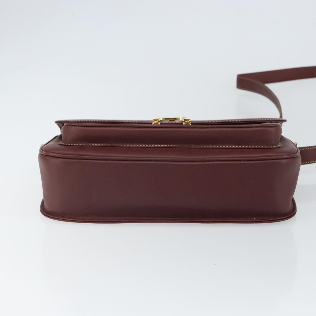 CARTIER Must Line Shoulder Bag Leather Bordeaux Gold Auth 164033