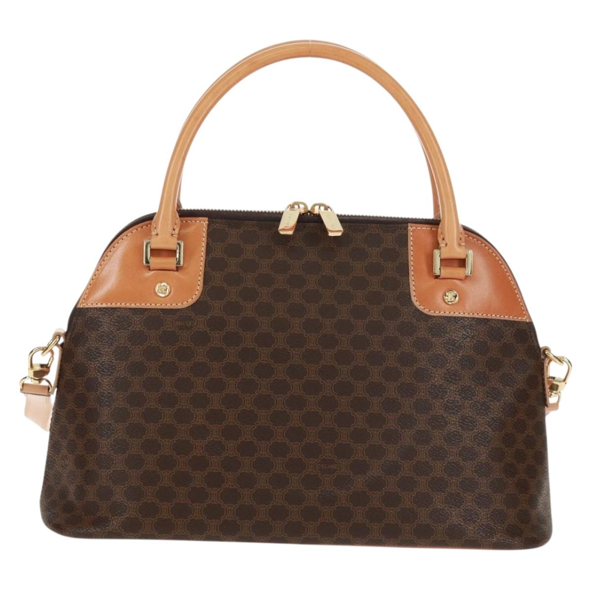 CELINE Macadam Canvas Hand Bag PVC Leather Brown Gold Auth 164047V