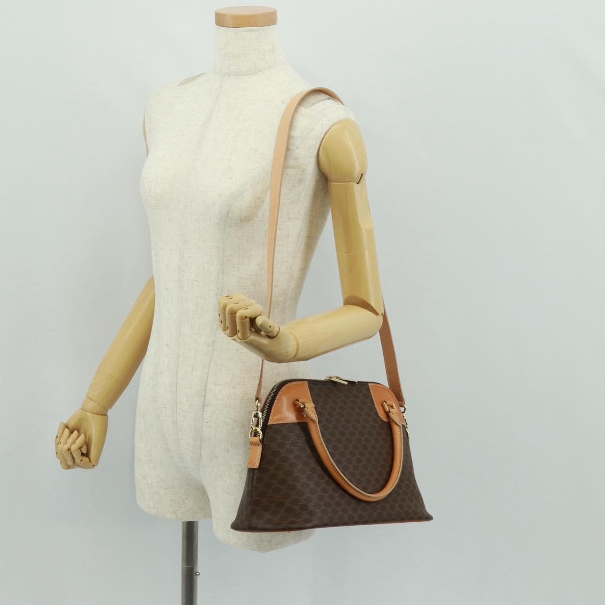 CELINE Macadam Canvas Hand Bag PVC Leather Brown Gold Auth 164047V