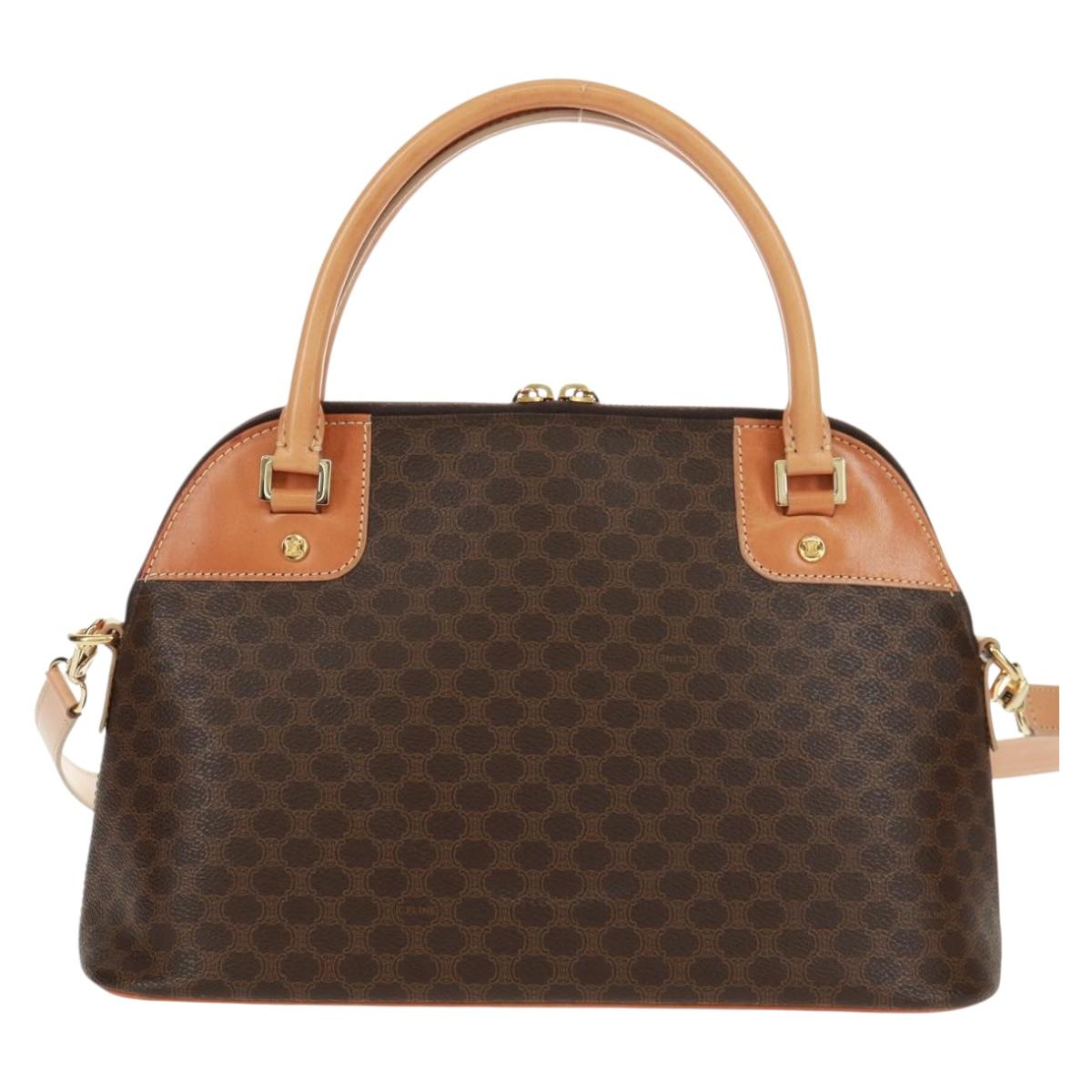 CELINE Macadam Canvas Hand Bag PVC Leather Brown Gold Auth 164047V