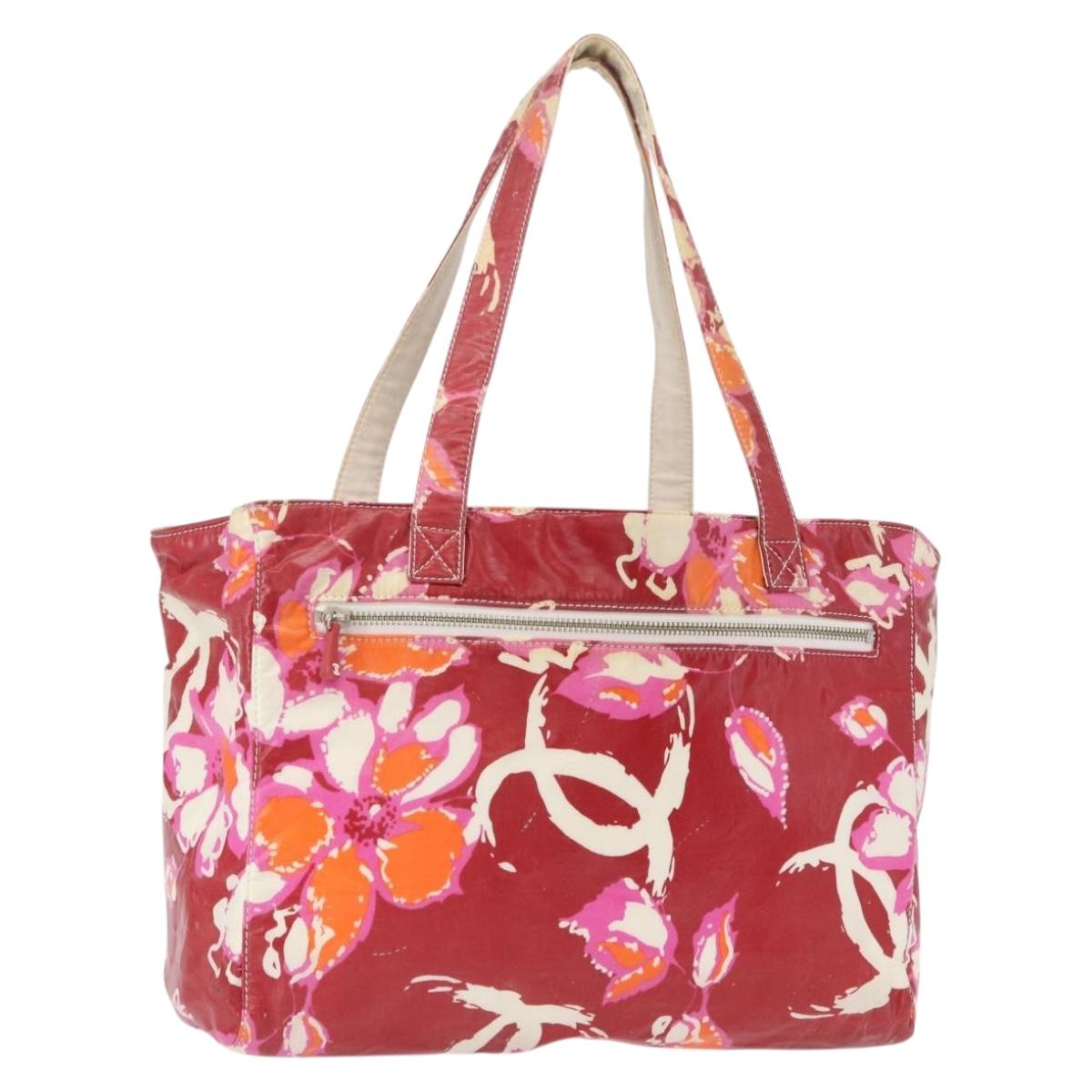 CHANEL Camelia Tote Bag Nylon Red CC Auth 164053
