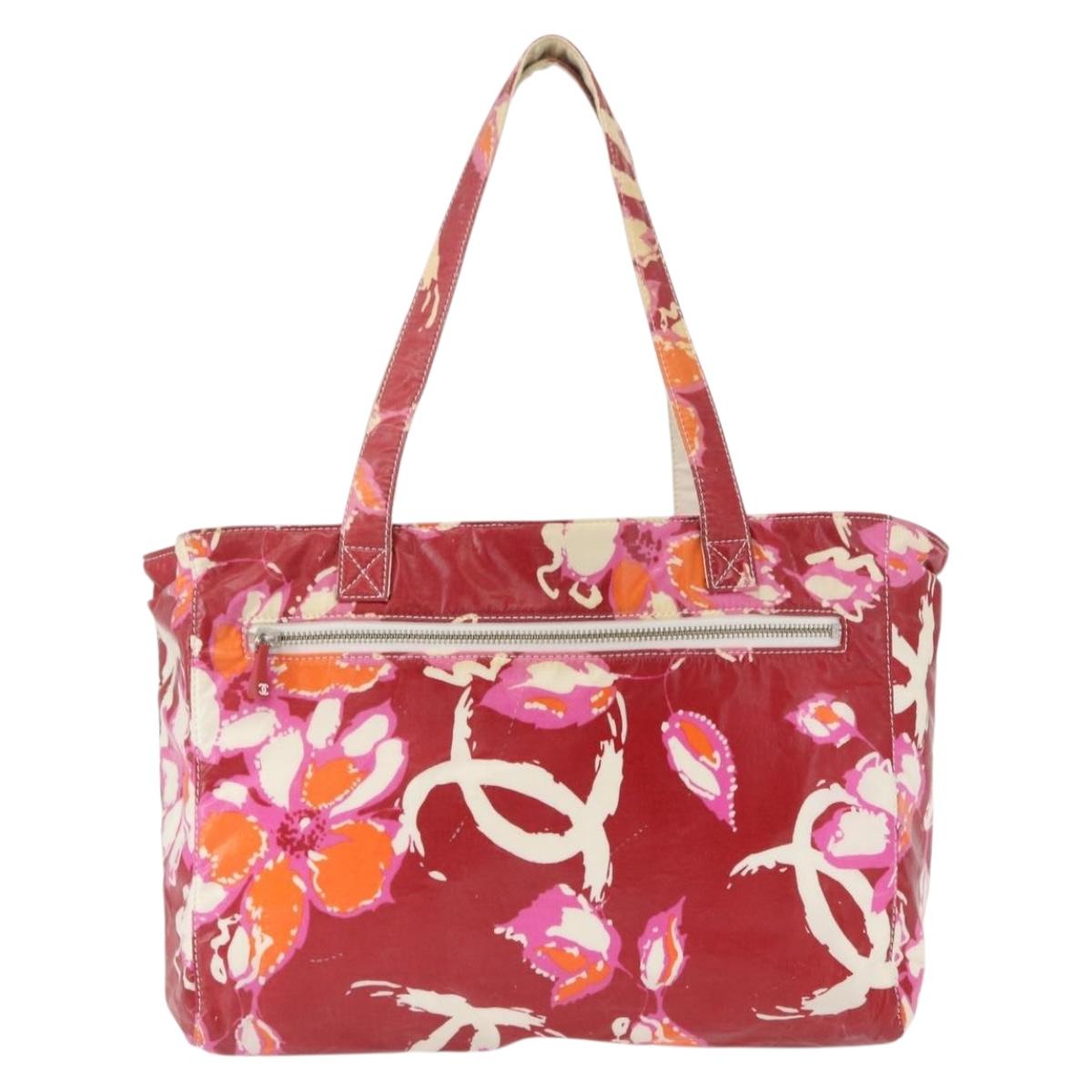 CHANEL Camelia Tote Bag Nylon Red CC Auth 164053