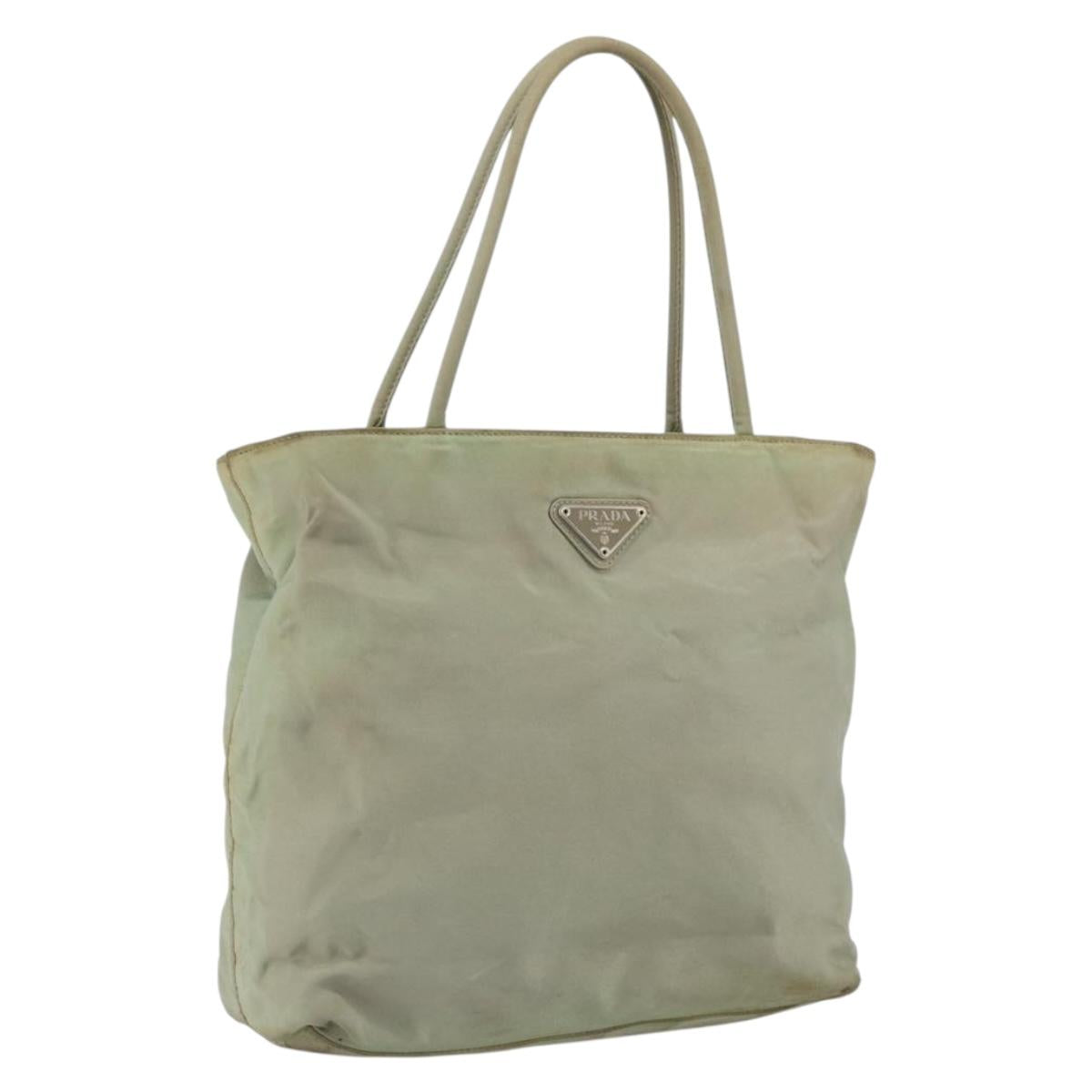 PRADA Hand Bag Nylon Khaki Silver Auth 164059
