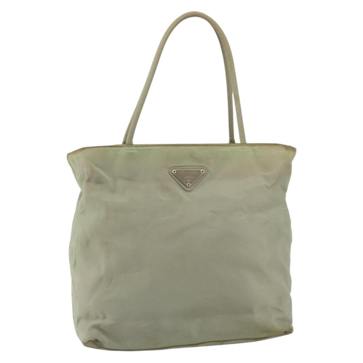 PRADA Hand Bag Nylon Khaki Silver Auth 164059