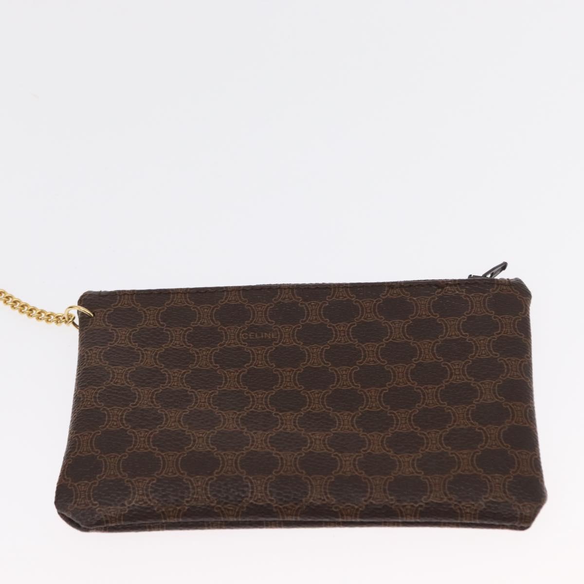CELINE Macadam Canvas Shoulder Bag PVC Leather Brown Gold Auth 164060