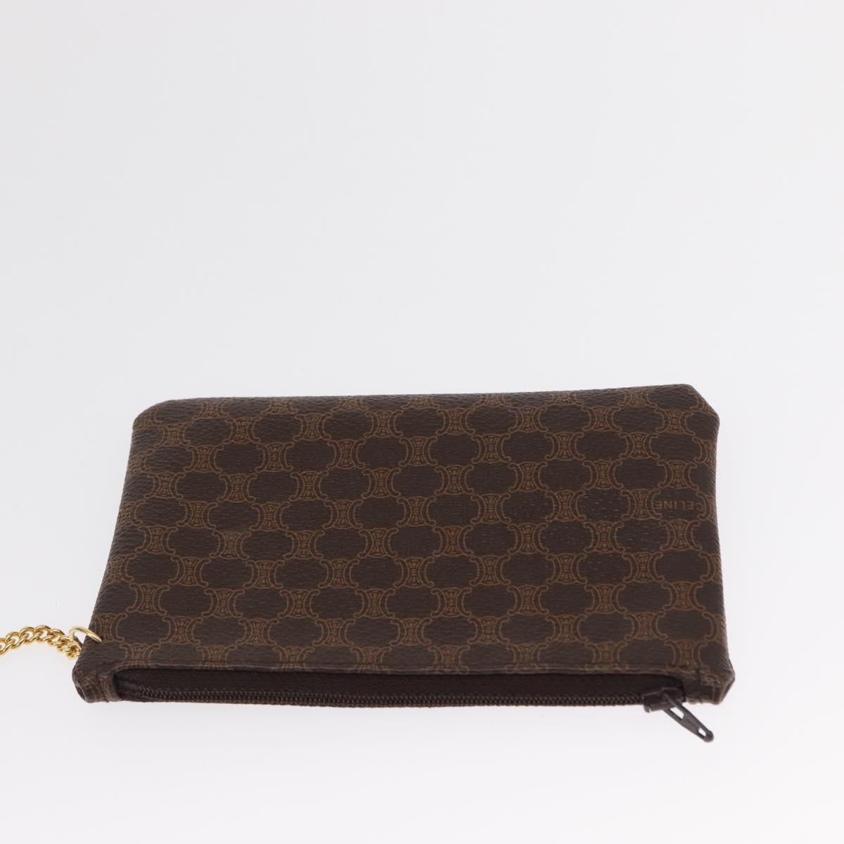 CELINE Macadam Canvas Shoulder Bag PVC Leather Brown Gold Auth 164060