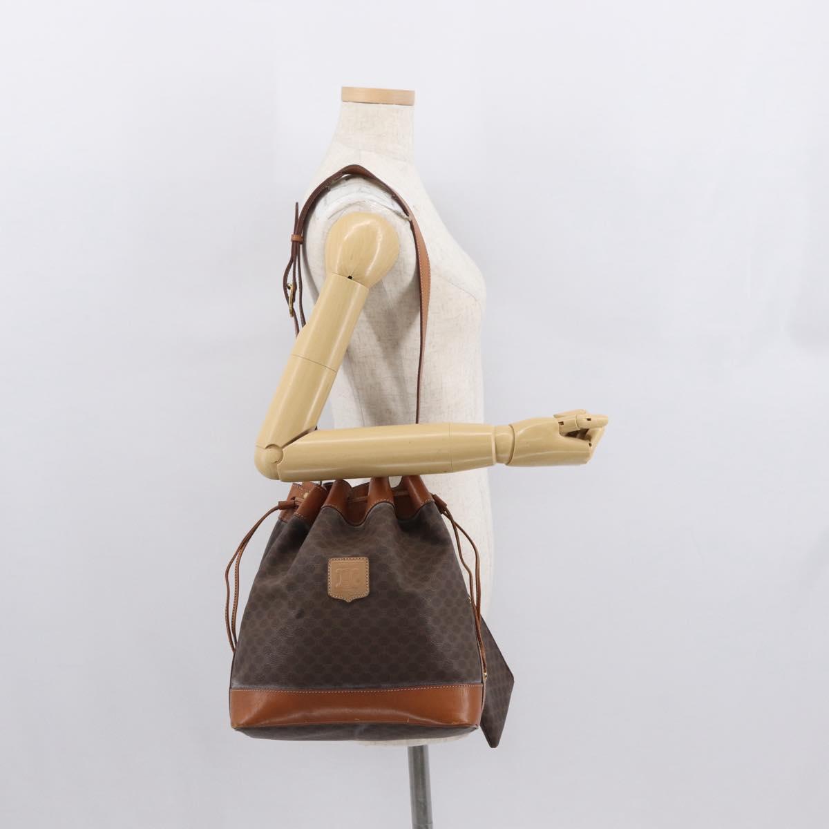 CELINE Macadam Canvas Shoulder Bag PVC Leather Brown Gold Auth 164060