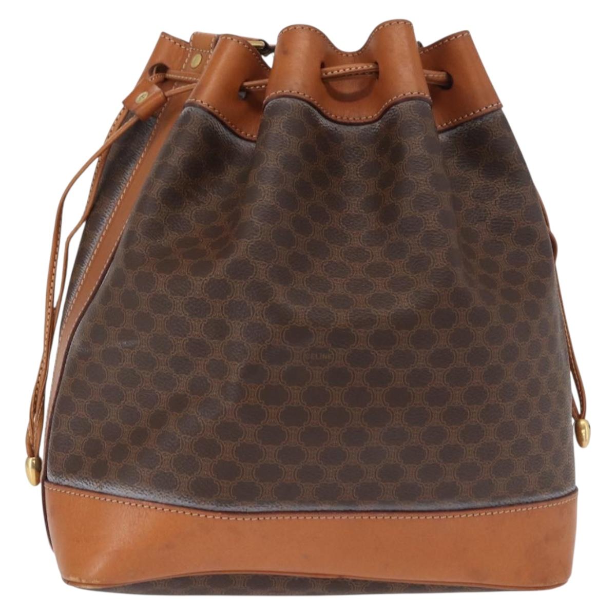 CELINE Macadam Canvas Shoulder Bag PVC Leather Brown Gold Auth 164060