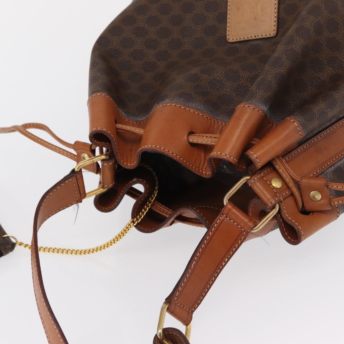 CELINE Macadam Canvas Shoulder Bag PVC Leather Brown Gold Auth 164060