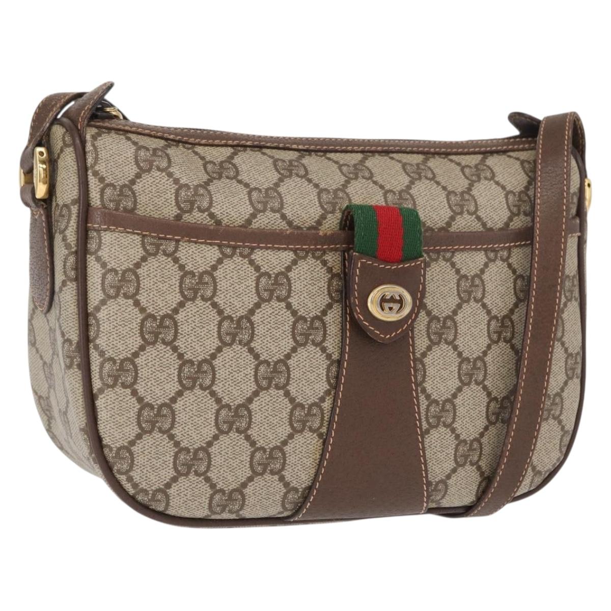 GUCCI GG Supreme Web Sherry Line Bag PVC Beige Gold 89 02 032 Auth 164062